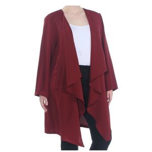 Nine West Red Wide Lapel Open Front Duster Jacket